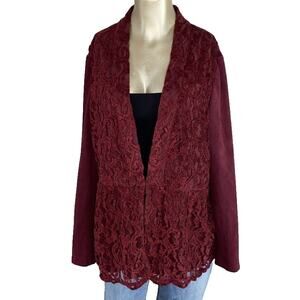 Chicos Size 2 Faux Suede and Lace Peplum Jacket Red Maple